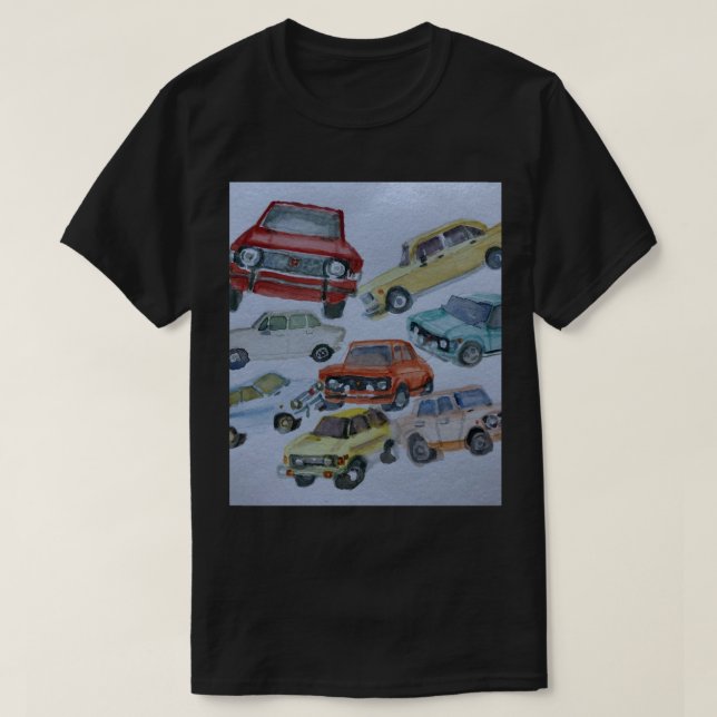 Fiat 128 Farb-Aquarell-Design T - Shirt (Design vorne)