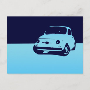 Fiat 500, 1959 - Blau auf dunkler Postkarte