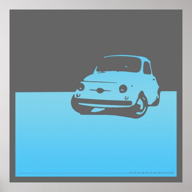 Fiat 500, 1959 - Hellblau auf grau Poster (Vorne)