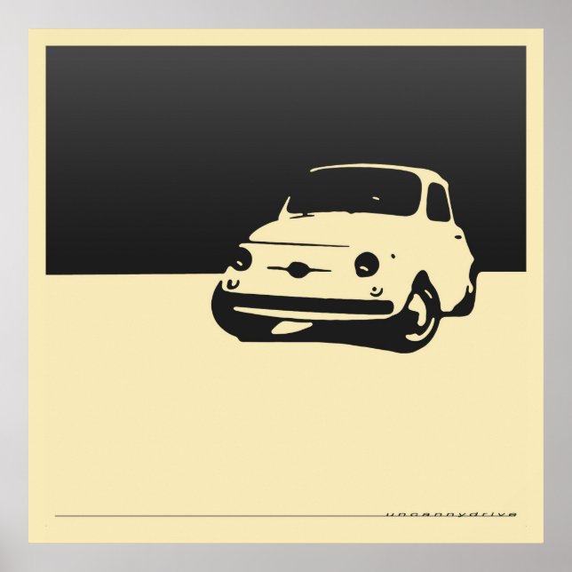 Fiat 500, 1959 - Holzkohle schwarz auf Cremeposter Poster (Vorne)