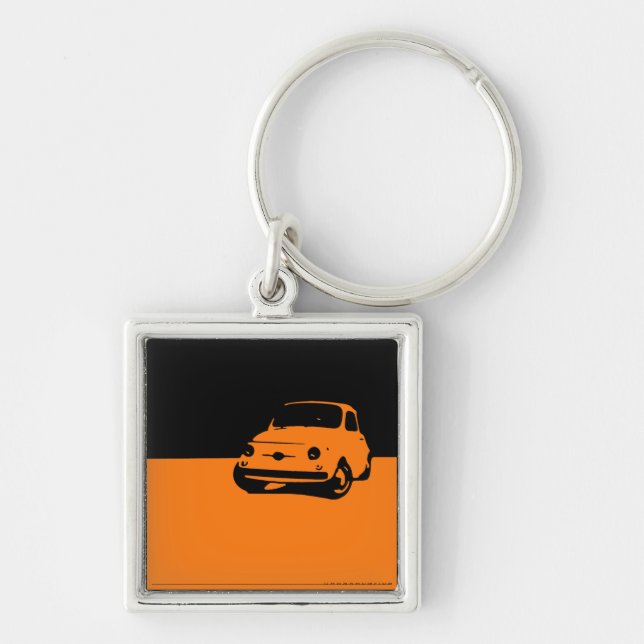 Fiat 500, 1959 - Orange auf Dunkelheit Schlüsselanhänger (Vorne)