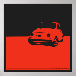 Fiat 500, 1959 - Rot auf Holzkohle, schwarz Poster
