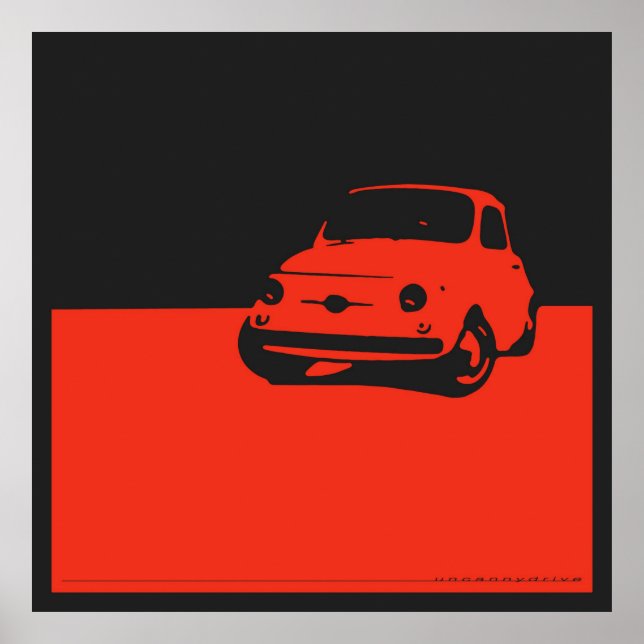 Fiat 500, 1959 - Rot auf Holzkohle, schwarz Poster (Vorne)