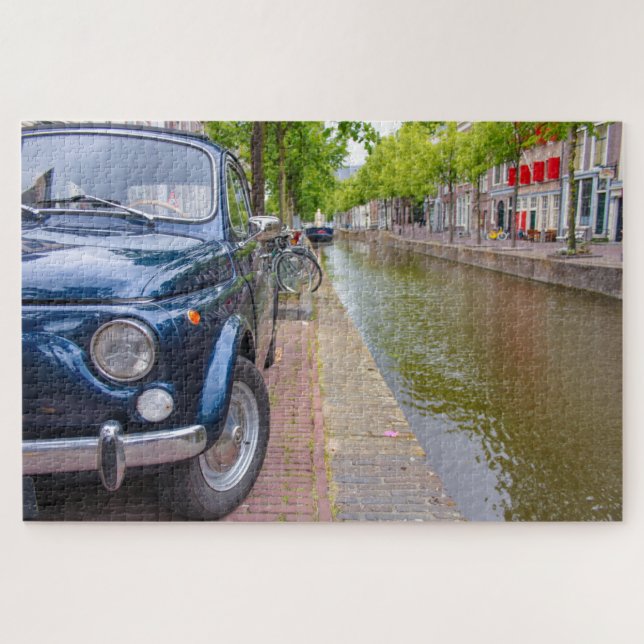 Fiat 500 Auto auf Kanal, Amsterdam Puzzle (Horizontal)