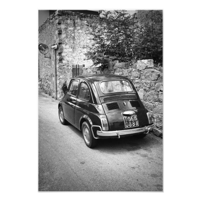 FIAT 500 Auto in schwarz-weiß Fotodruck (Vorne)