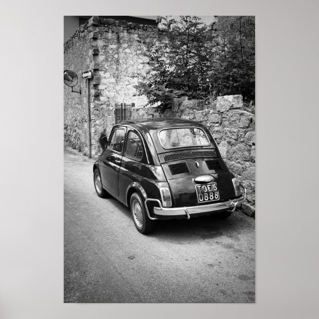 FIAT 500 Auto in schwarz-weiß Poster (Vorne)