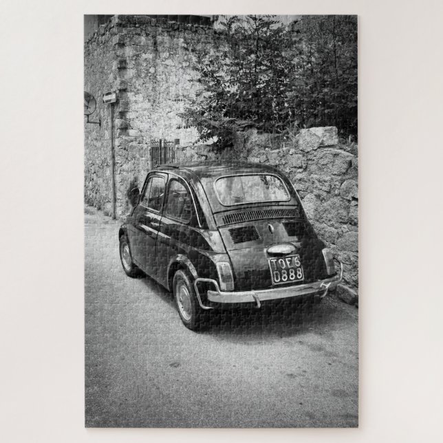 FIAT 500 Auto in Schwarz-Weiß Puzzle (Vertikal)