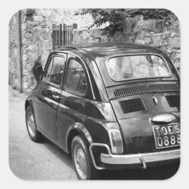 FIAT 500 Auto in schwarz-weiß Quadratischer Aufkleber