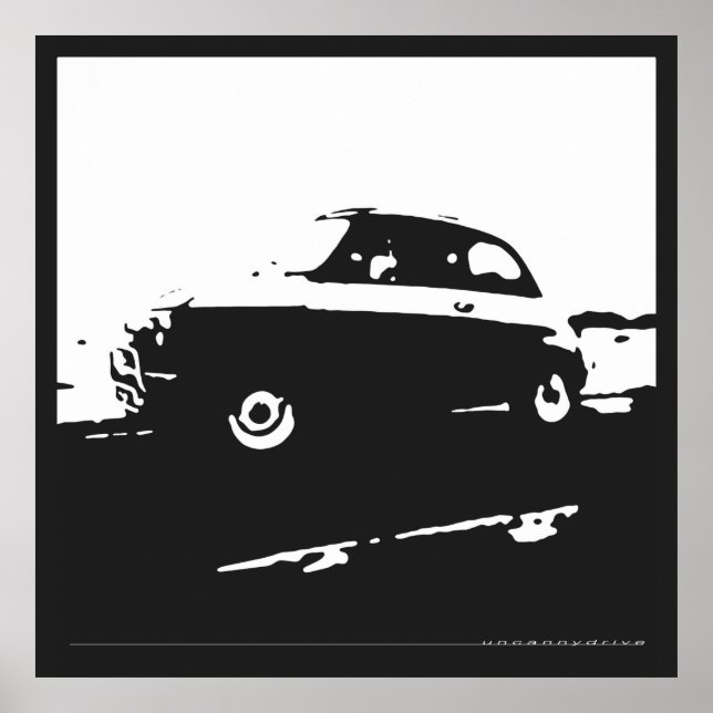 Fiat 500 classic - Weiß auf Holzkohle-Hintergrund Poster (Vorne)