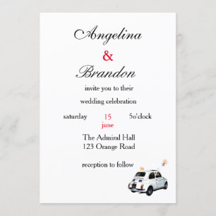 fiat 500 drive car wedding Einladung