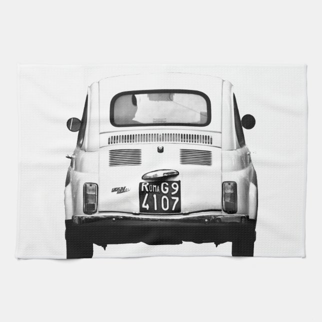 Fiat 500 in Rom, Italien Geschirrtuch (Horizontal)