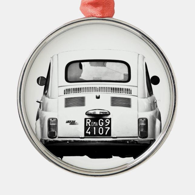 Fiat 500 in Rom, Italien Silbernes Ornament (Vorne)