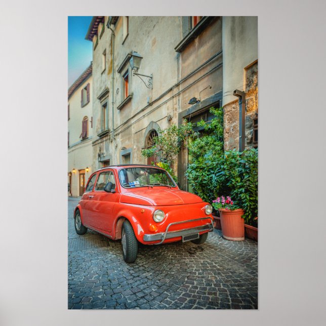 Fiat 500, rot, klassisches italienisches Auto in I Poster (Vorne)