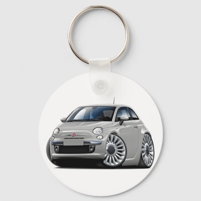 Fiat 500 Silver Car Schlüsselanhänger (Vorderseite)