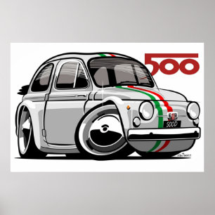 Fiat 500D Karikatur weiß Poster