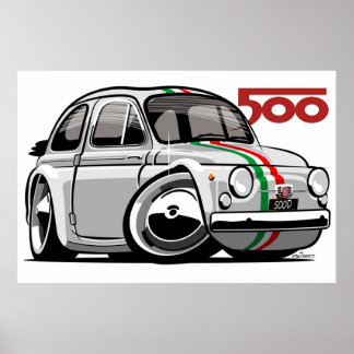 Fiat 500D Karikatur weiß Poster