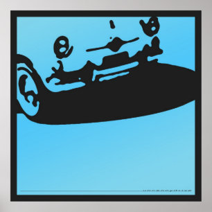 Fiat 600 Detail - Hellblau auf schwarz Poster
