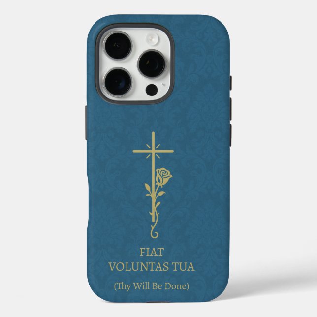 Fiat Voluntas Tua Gold Cross Rose Case-Mate iPhone Hülle (Rückseite)
