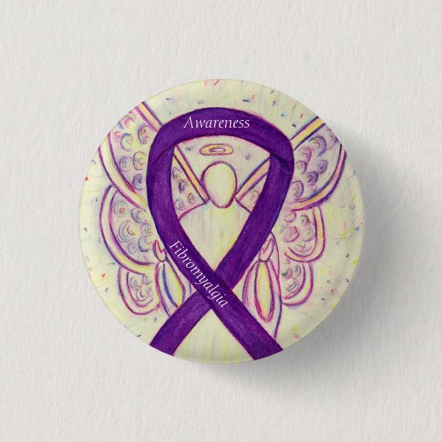 Fibromyalgia Awareness Angel Ribbon Custom Art But Button (Vorderseite)