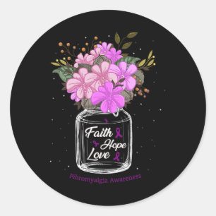 Fibromyalgia Faith Liebe Hoffnung Blume Jar Bewuss Runder Aufkleber