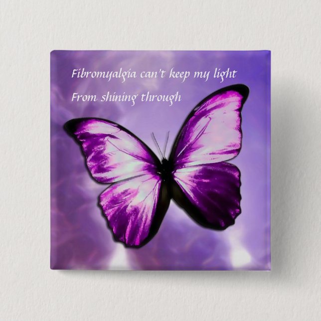 Fibromyalgia-lila Schmetterlings-Quadrat-Knopf Button (Vorderseite)