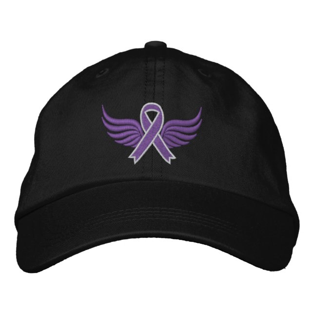 Fibromyalgia Ribbon Wings Bestickte Kappe (Vorderseite)