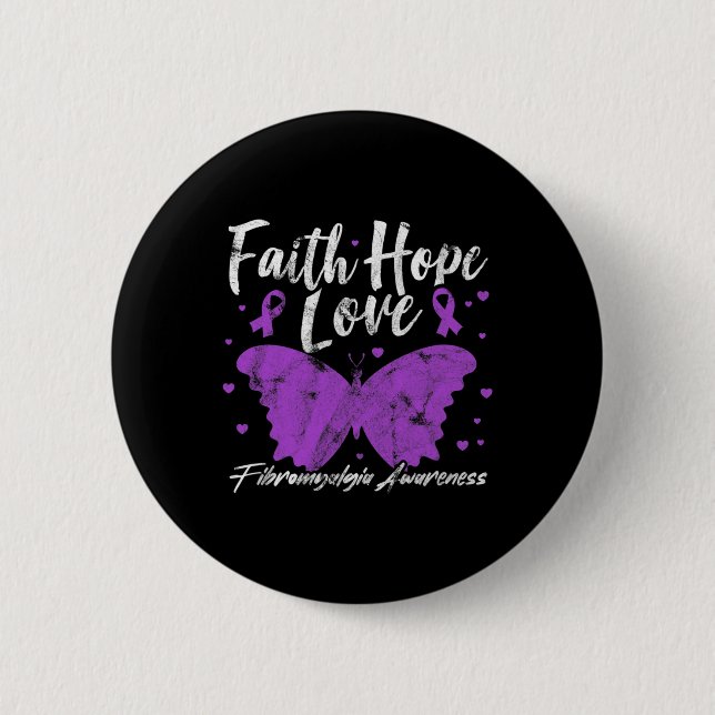 Fibromyalgie Bewusstsein Lila Butterfly Fibro Warr Button (Vorderseite)