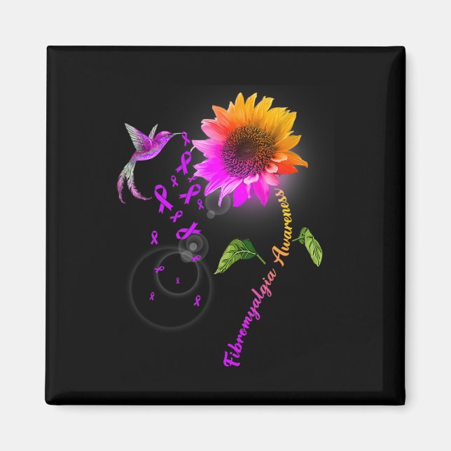 Fibromyalgie Bewusstsein Lila Sonnenblume Hummingb Magnet (Vorne)