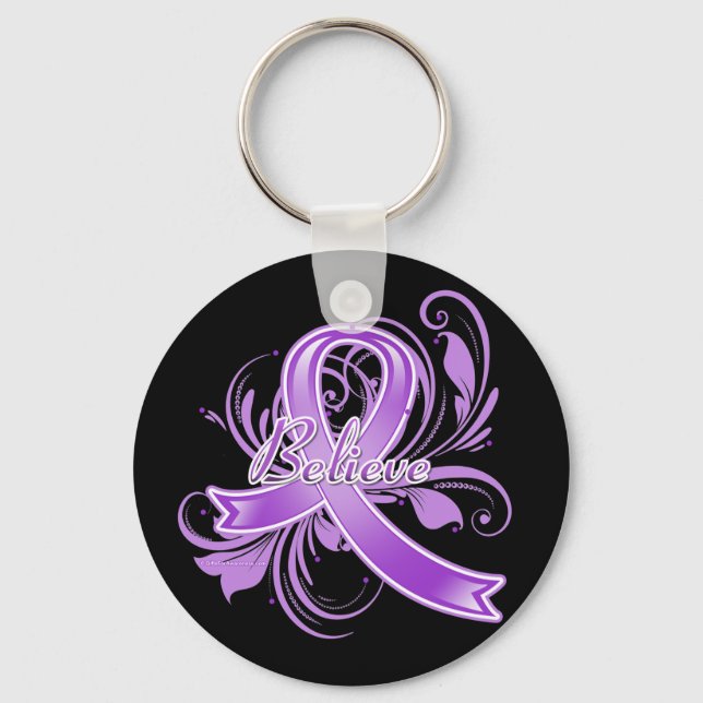Fibromyalgie Glaube Blüh Ribbon Schlüsselanhänger (Vorderseite)