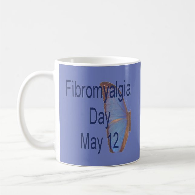 Fibromyalgie Tag Tasse Blau mit Schmetterling. (Links)
