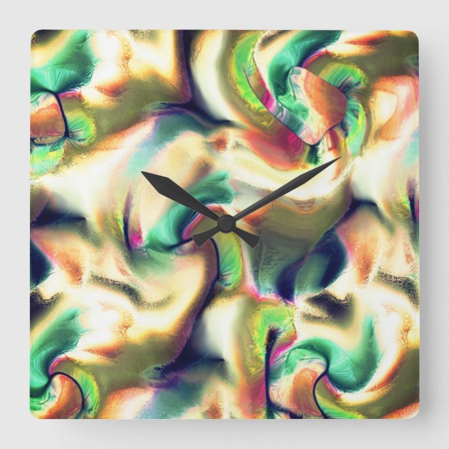 Fibrose Flecken mit farbigen, fehlerhaften Farbver Quadratische Wanduhr (Vorderseite)