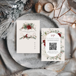 Fichte & Spitze   Winter Floral Hochzeitswappen RS RSVP Karte