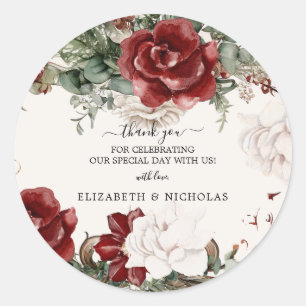 Fichte & Spitze   Winter Florals Hochzeit Runder Aufkleber