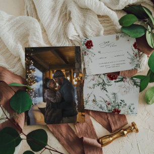 Fichte & Spitze   Winterblumen-Hochzeit RSVP Karte