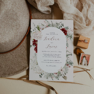 Fichte & Spitze   Winterhochzeit mit Blumen Einladung