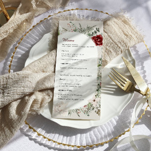 Fichte & Spitze Winterliches Blumenhochzeitsmenü Menükarte