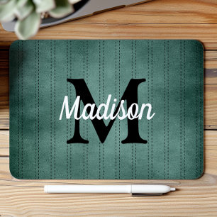Fichten-Grün Vintage Pinstripe Retro Monogramm Mousepad