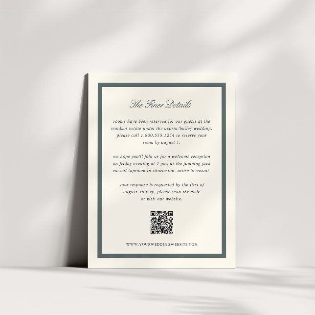 Fichten-Klassiker-Script-Hochzeitsdetails QR-Code Begleitkarte (Von Creator hochgeladen)