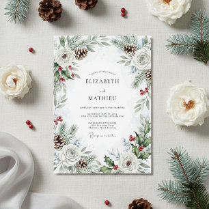 Fichtengrün Fichtenzapfen Winterhochzeit Einladung