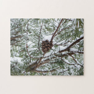 Fichtenzapfen im Schnee II Winter Naturfotografie Puzzle