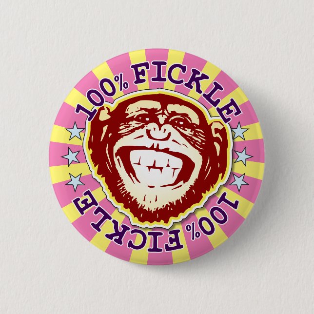 Fickle 100% Funny Funky Monkey Abzeichen Button (Vorderseite)
