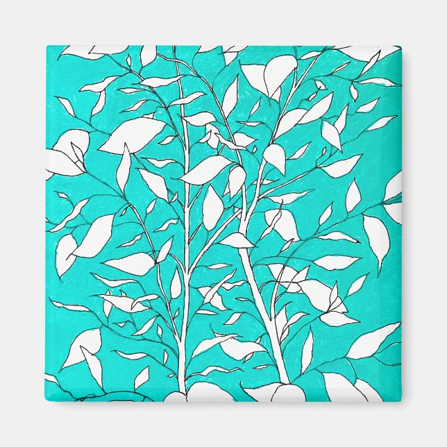 Ficus Tree Plant Line Drawing Blue Background Magnet (Vorne)
