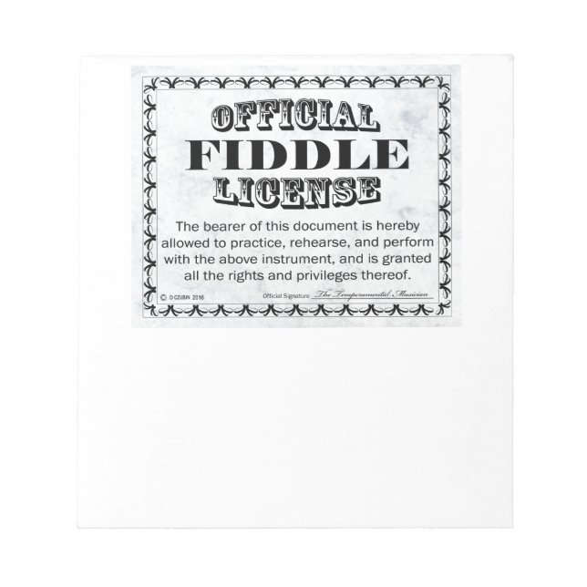 Fiddle-Lizenz Notizblock (Vorderseite)