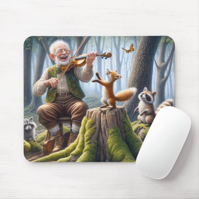 Fiddler In a Forest With Wildlife Mousepad (Mit Mouse)