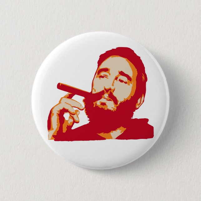 Fidel Castro mit Zigarren-Porträt-Knopf Button (Vorderseite)