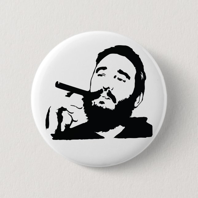 Fidel Castro mit Zigarren-Porträt-Knopf Button (Vorderseite)