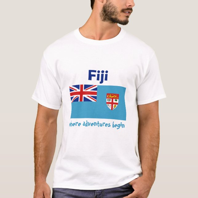 Fidschi-Flagge + Karte + Text-T - Shirt (Vorderseite)