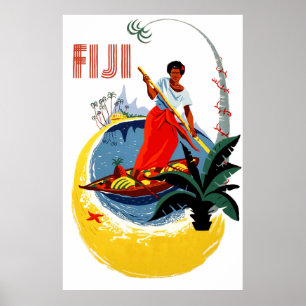 Fidschi-Insel, Mann auf einem kleinen Boot Poster