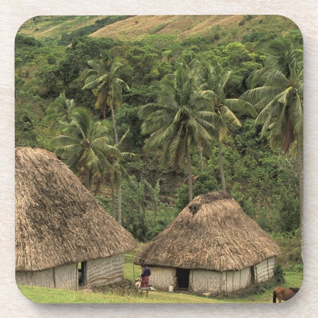 Fidschi, Viti Levu, Navala, traditionelle Häuser d Untersetzer (Vorderseite)