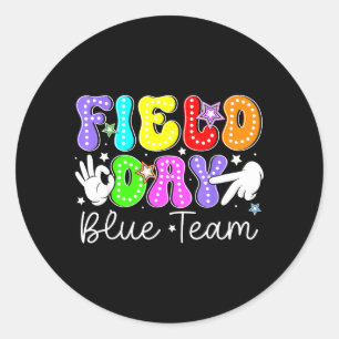 Field Day Blaues Team Lasst Die Spiele Beginnen Se Runder Aufkleber
